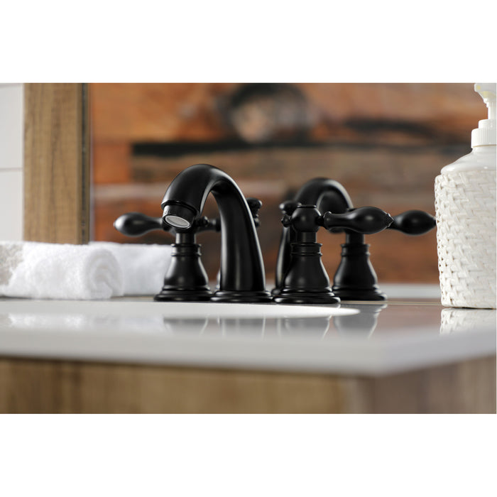 Kingston Tulare KB910ACL - American Classic Two-Handle 3-Hole Deck Mount Widespread Bathroom Faucet with Pop-Up Drain, Matte Black