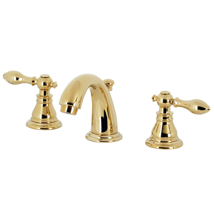 Kingston Tulare KB912ACL - American Classic Two-Handle 3-Hole Deck Mount Widespread Bathroom Faucet with Pop-Up Drain, Polished Brass