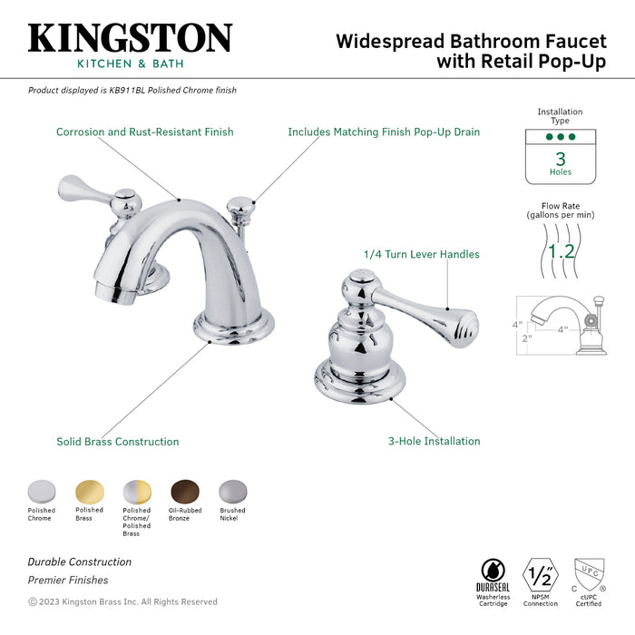 Vintage KB912BL Two-Handle 3-Hole Deck Mount Widespread Bathroom Faucet with Pop-Up Drain, Polished Brass