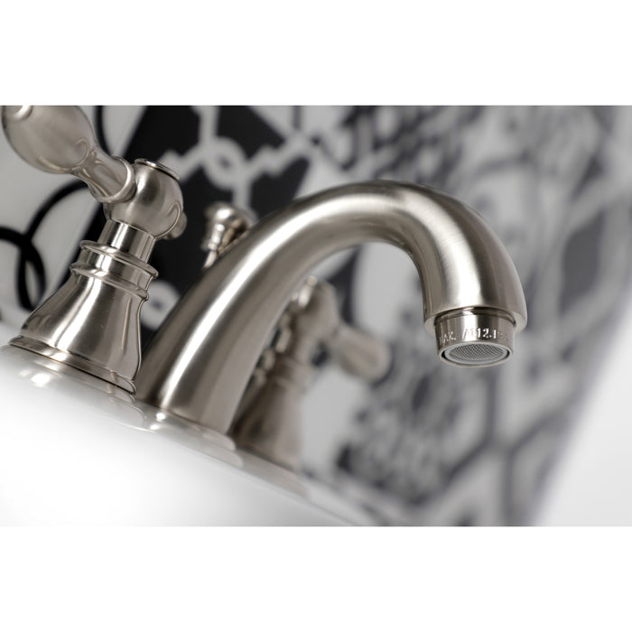 Kingston Tulare KB918ACL - American Classic Two-Handle 3-Hole Deck Mount Widespread Bathroom Faucet with Pop-Up Drain, Brushed Nickel