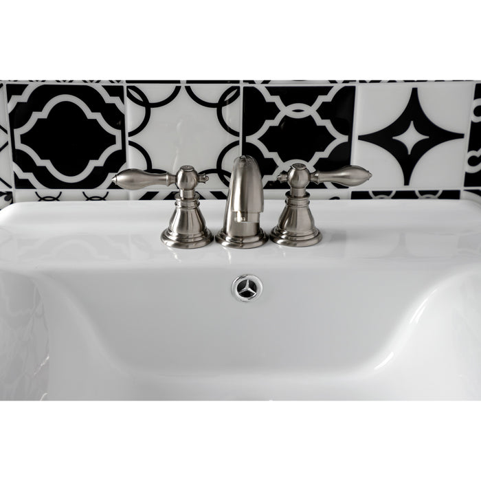 Kingston Tulare KB918ACL - American Classic Two-Handle 3-Hole Deck Mount Widespread Bathroom Faucet with Pop-Up Drain, Brushed Nickel