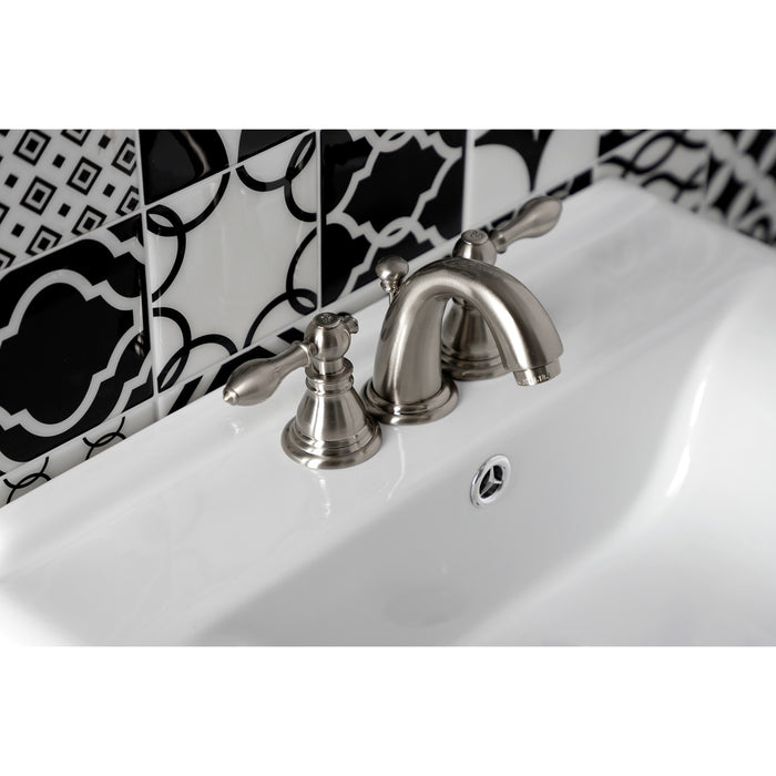 Kingston Tulare KB918ACL - American Classic Two-Handle 3-Hole Deck Mount Widespread Bathroom Faucet with Pop-Up Drain, Brushed Nickel