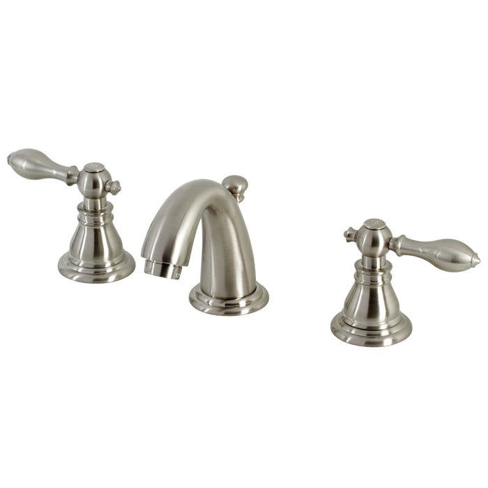 Kingston Tulare KB918ACL - American Classic Two-Handle 3-Hole Deck Mount Widespread Bathroom Faucet with Pop-Up Drain, Brushed Nickel