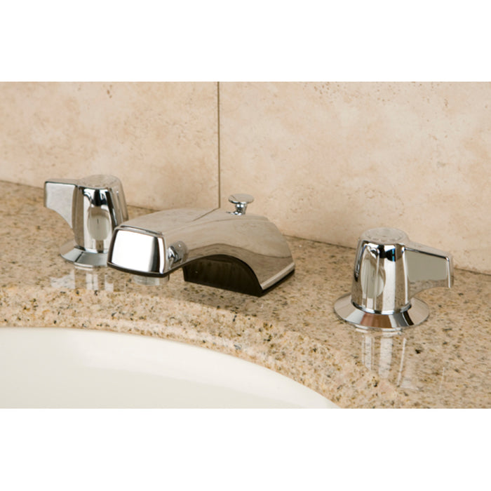 Kingston Tulare KB920 - Americana Two-Handle 3-Hole Deck Mount Widespread Bathroom Faucet with ABS Pop-Up Drain, Polished Chrome