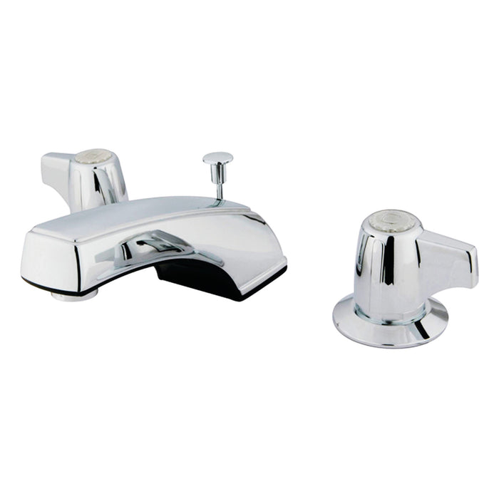 Kingston Tulare KB920 - Americana Two-Handle 3-Hole Deck Mount Widespread Bathroom Faucet with ABS Pop-Up Drain, Polished Chrome