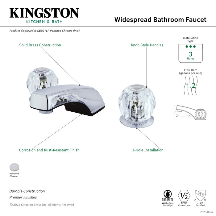 Kingston Tulare KB921LP - Americana Two-Handle 3-Hole Deck Mount Widespread Bathroom Faucet, Polished Chrome