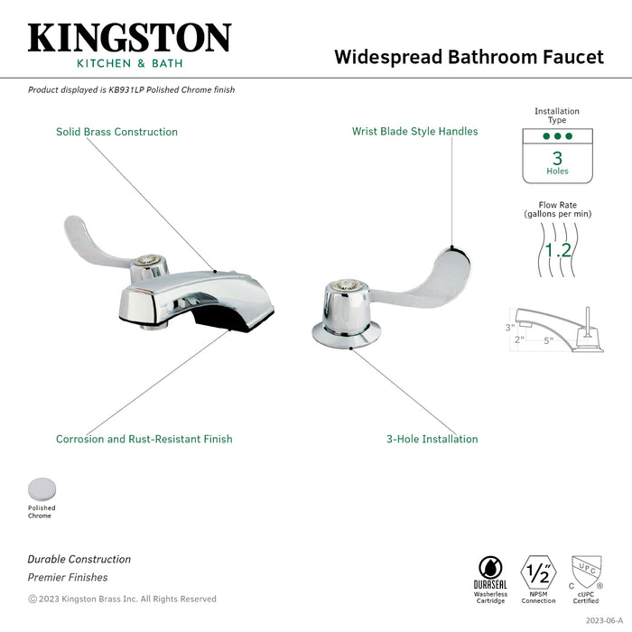 Vista KB931LP Two-Handle 3-Hole Deck Mount Widespread Bathroom Faucet, Polished Chrome