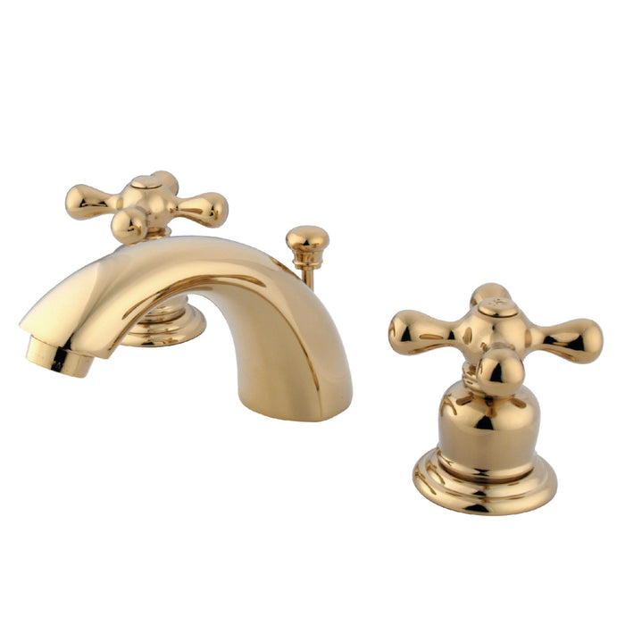 Kingston Heirloom KB942AX - Victorian Two-Handle 3-Hole Deck Mount Mini-Widespread Bathroom Faucet with Pop-Up Drain, Polished Brass