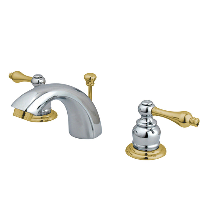 Kingston Heirloom KB944AL - Victorian Two-Handle 3-Hole Deck Mount Mini-Widespread Bathroom Faucet with Pop-Up Drain, Polished Chrome/Polished Brass