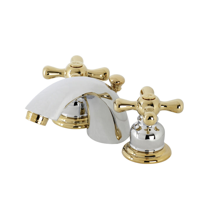 Kingston Heirloom KB944AX - Victorian Two-Handle 3-Hole Deck Mount Mini-Widespread Bathroom Faucet with Pop-Up Drain, Polished Chrome/Polished Brass