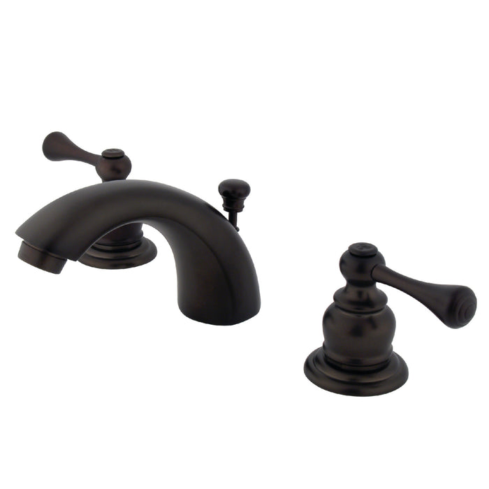 Kingston Tulare KB945BL - Vintage Two-Handle 3-Hole Deck Mount Mini-Widespread Bathroom Faucet with Pop-Up Drain, Oil Rubbed Bronze