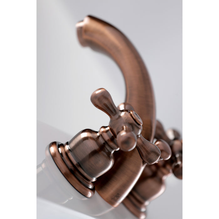 Kingston Heirloom KB946AX - Victorian Two-Handle 3-Hole Deck Mount Mini-Widespread Bathroom Faucet with Pop-Up Drain, Antique Copper