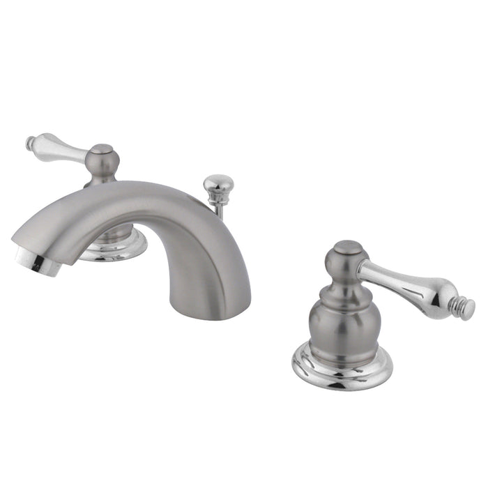 Kingston Heirloom KB947AL - Victorian Two-Handle 3-Hole Deck Mount Mini-Widespread Bathroom Faucet with Pop-Up Drain, Brushed Nickel/Polished Chrome