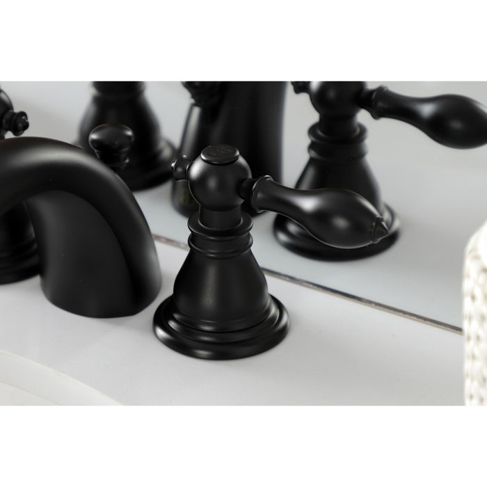 Kingston Tulare KB950ACL - American Classic Two-Handle 3-Hole Deck Mount Mini-Widespread Bathroom Faucet with Pop-Up Drain, Matte Black