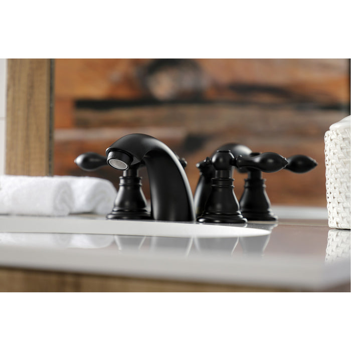 Kingston Tulare KB950ACL - American Classic Two-Handle 3-Hole Deck Mount Mini-Widespread Bathroom Faucet with Pop-Up Drain, Matte Black