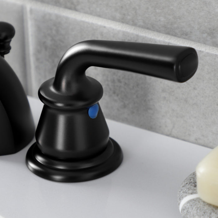 Kingston Tulare KB950RXL - Restoration Two-Handle 3-Hole Deck Mount Mini-Widespread Bathroom Faucet with Pop-Up Drain, Matte Black