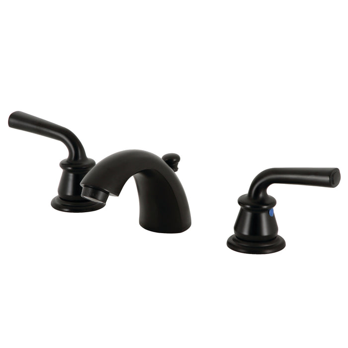 Kingston Tulare KB950RXL - Restoration Two-Handle 3-Hole Deck Mount Mini-Widespread Bathroom Faucet with Pop-Up Drain, Matte Black