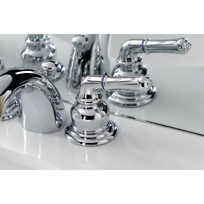 Kingston Tulare KB951B - Victorian Two-Handle 3-Hole Deck Mount Mini-Widespread Bathroom Faucet with Brass Pop-Up, Polished Chrome