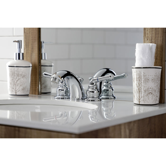 Kingston Tulare KB951B - Victorian Two-Handle 3-Hole Deck Mount Mini-Widespread Bathroom Faucet with Brass Pop-Up, Polished Chrome