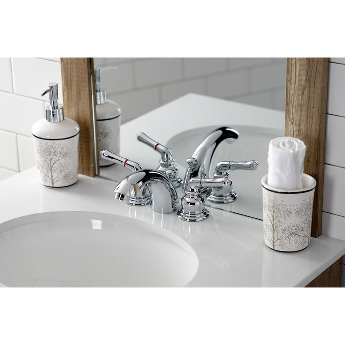 Kingston Tulare KB951B - Victorian Two-Handle 3-Hole Deck Mount Mini-Widespread Bathroom Faucet with Brass Pop-Up, Polished Chrome