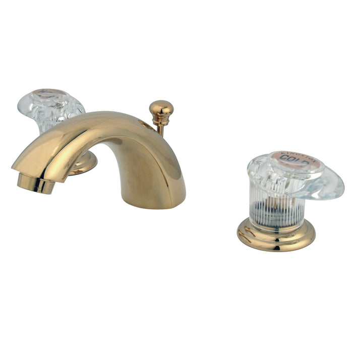 Kingston Tulare KB952ALL - Magellan Two-Handle 3-Hole Deck Mount Mini-Widespread Bathroom Faucet with Pop-Up Drain, Polished Brass