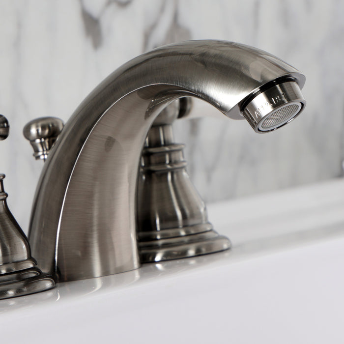 Kingston Tulare KB953APL - American Patriot Two-Handle 3-Hole Deck Mount Mini-Widespread Bathroom Faucet with Pop-Up Drain, Black Stainless