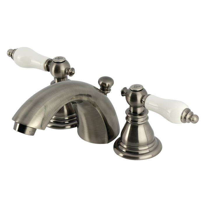 American Patriot KB953APL Two-Handle 3-Hole Deck Mount Mini-Widespread Bathroom Faucet with Plastic Pop-Up, Black Stainless
