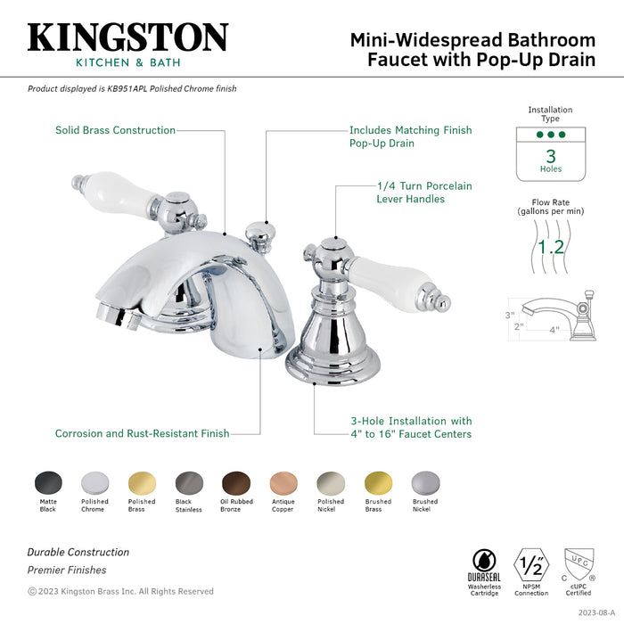 American Patriot KB955APL Two-Handle 3-Hole Deck Mount Mini-Widespread Bathroom Faucet with Plastic Pop-Up, Oil Rubbed Bronze