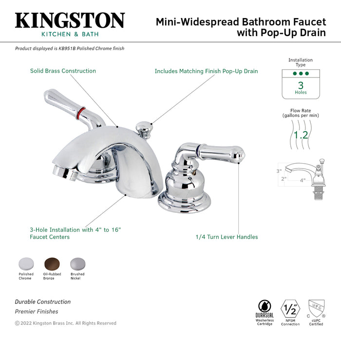 Kingston Tulare KB955B - Victorian Two-Handle 3-Hole Deck Mount Mini-Widespread Bathroom Faucet with Brass Pop-Up, Oil Rubbed Bronze