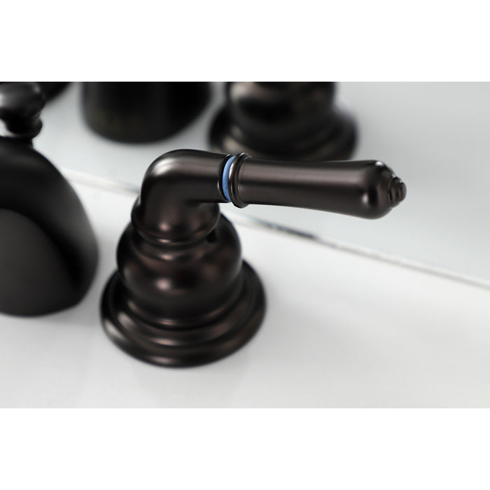 Kingston Tulare KB955B - Victorian Two-Handle 3-Hole Deck Mount Mini-Widespread Bathroom Faucet with Brass Pop-Up, Oil Rubbed Bronze