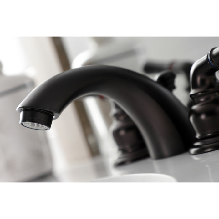 Kingston Tulare KB955B - Victorian Two-Handle 3-Hole Deck Mount Mini-Widespread Bathroom Faucet with Brass Pop-Up, Oil Rubbed Bronze