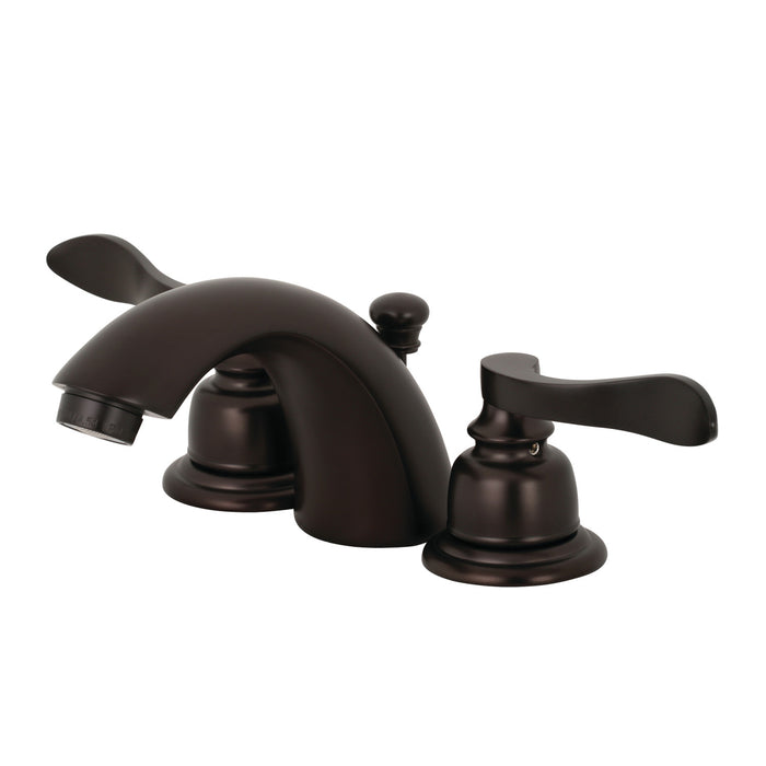 Kingston Tulare KB955NFL - NuWave French Two-Handle 3-Hole Deck Mount Mini-Widespread Bathroom Faucet with Pop-Up Drain, Oil Rubbed Bronze