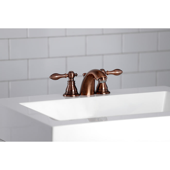 Kingston Tulare KB956ACL - American Classic Two-Handle 3-Hole Deck Mount Mini-Widespread Bathroom Faucet with Pop-Up Drain, Antique Copper