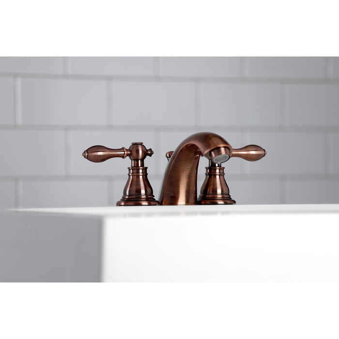 Kingston Tulare KB956ACL - American Classic Two-Handle 3-Hole Deck Mount Mini-Widespread Bathroom Faucet with Pop-Up Drain, Antique Copper