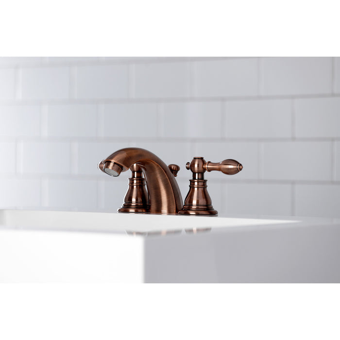 Kingston Tulare KB956ACL - American Classic Two-Handle 3-Hole Deck Mount Mini-Widespread Bathroom Faucet with Pop-Up Drain, Antique Copper
