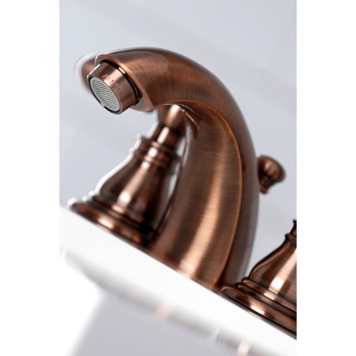 Kingston Tulare KB956ACL - American Classic Two-Handle 3-Hole Deck Mount Mini-Widespread Bathroom Faucet with Pop-Up Drain, Antique Copper