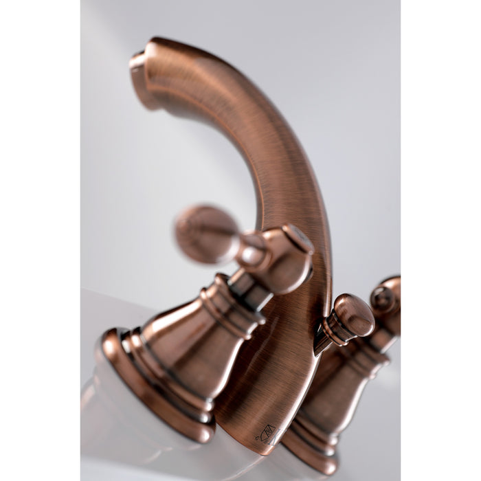 Kingston Tulare KB956ACL - American Classic Two-Handle 3-Hole Deck Mount Mini-Widespread Bathroom Faucet with Pop-Up Drain, Antique Copper