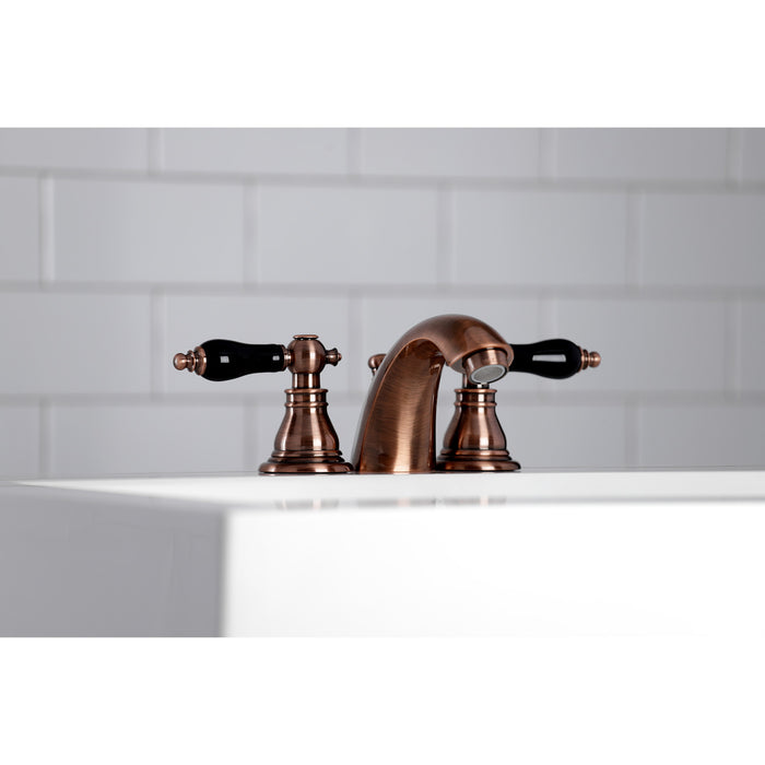 Kingston Heirloom KB956AKL - Duchess Two-Handle 3-Hole Deck Mount Mini-Widespread Bathroom Faucet with Pop-Up Drain, Antique Copper
