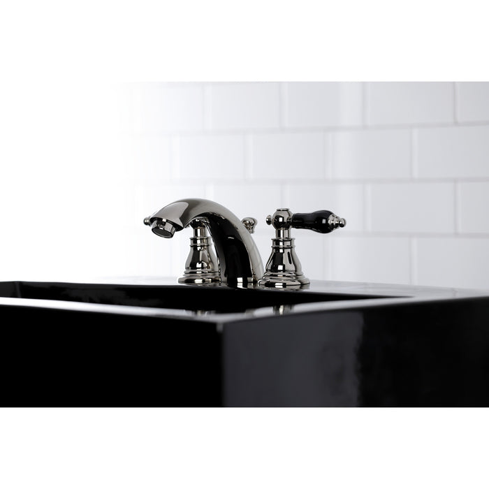 Kingston Heirloom KB956AKLPN - Duchess Two-Handle 3-Hole Deck Mount Mini-Widespread Bathroom Faucet with Pop-Up Drain, Polished Nickel