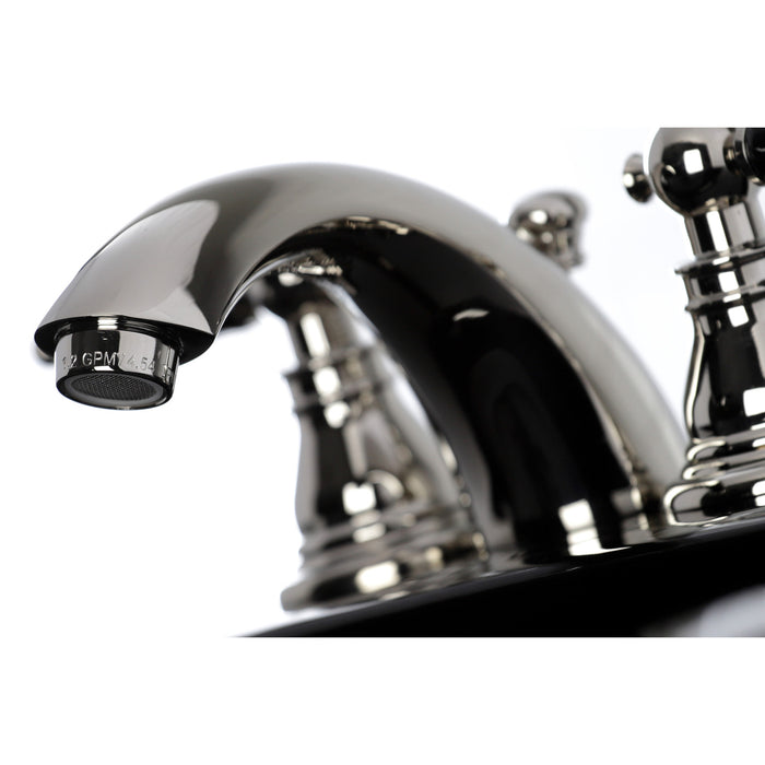 Kingston Heirloom KB956AKLPN - Duchess Two-Handle 3-Hole Deck Mount Mini-Widespread Bathroom Faucet with Pop-Up Drain, Polished Nickel