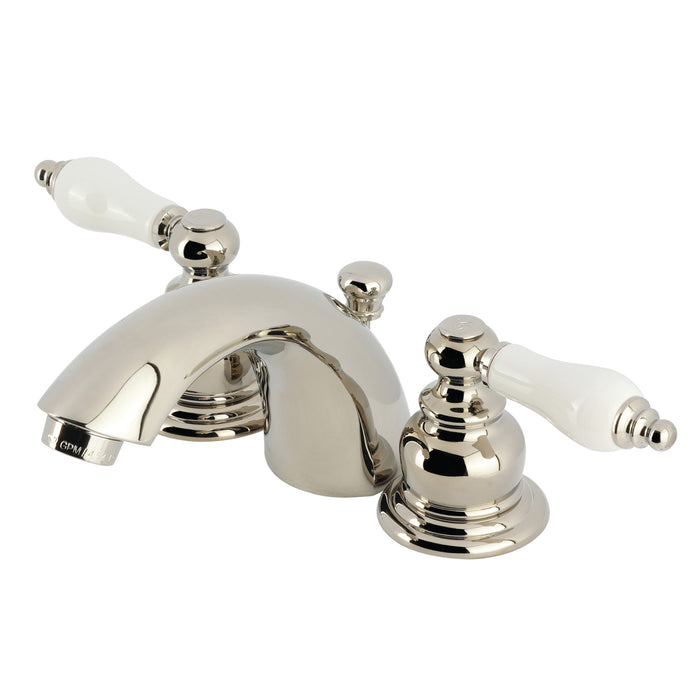Victorian KB956PLPN Two-Handle 3-Hole Deck Mount Mini-Widespread Bathroom Faucet with Plastic Pop-Up, Polished Nickel
