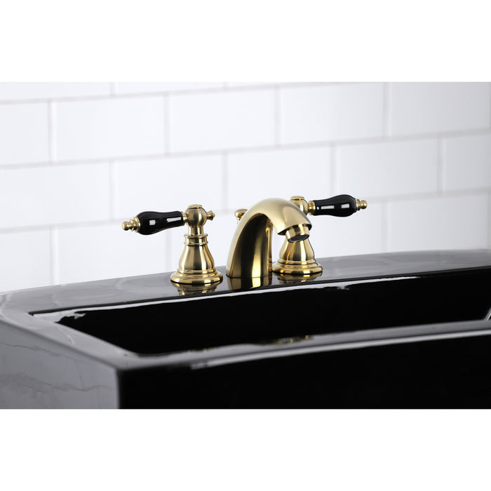 Kingston Heirloom KB957AKLSB - Duchess Two-Handle 3-Hole Deck Mount Mini-Widespread Bathroom Faucet with Pop-Up Drain, Brushed Brass