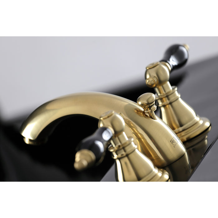 Kingston Heirloom KB957AKLSB - Duchess Two-Handle 3-Hole Deck Mount Mini-Widespread Bathroom Faucet with Pop-Up Drain, Brushed Brass