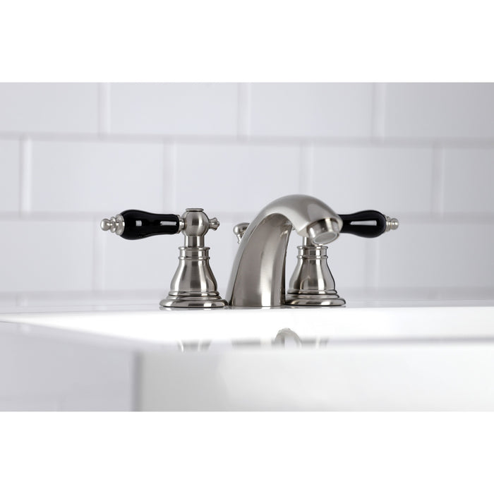 Kingston Heirloom KB958AKL - Duchess Two-Handle 3-Hole Deck Mount Mini-Widespread Bathroom Faucet with Pop-Up Drain, Brushed Nickel