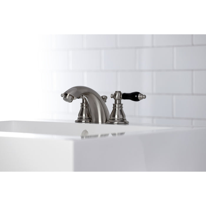 Kingston Heirloom KB958AKL - Duchess Two-Handle 3-Hole Deck Mount Mini-Widespread Bathroom Faucet with Pop-Up Drain, Brushed Nickel