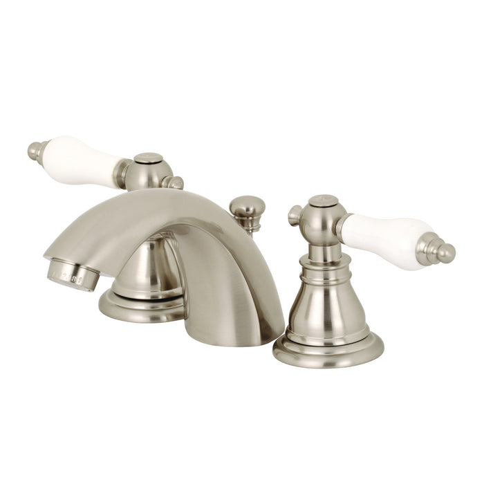 American Patriot KB958APL Two-Handle 3-Hole Deck Mount Mini-Widespread Bathroom Faucet with Plastic Pop-Up, Brushed Nickel