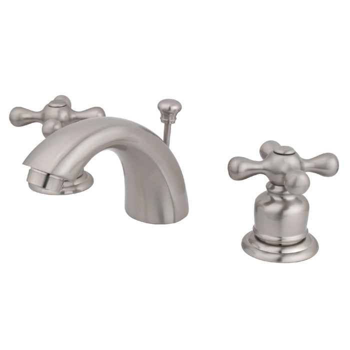 Kingston Heirloom KB958AX - Victorian Two-Handle 3-Hole Deck Mount Mini-Widespread Bathroom Faucet with Pop-Up Drain, Brushed Nickel
