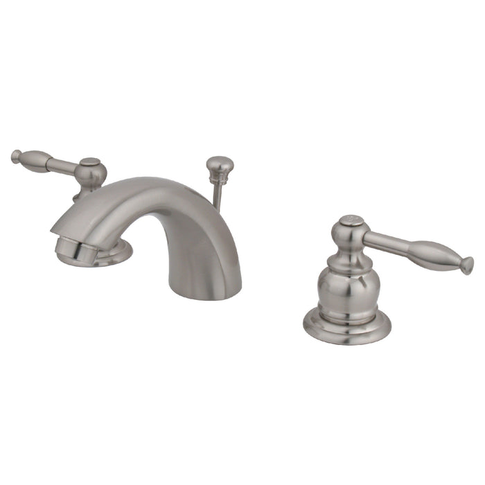 Kingston Tulare KB958KL - Knight Two-Handle 3-Hole Deck Mount Mini-Widespread Bathroom Faucet with Pop-Up Drain, Brushed Nickel
