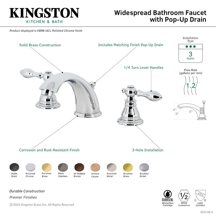 American Classic KB960ACL Two-Handle 3-Hole Deck Mount Widespread Bathroom Faucet with Plastic Pop-Up, Matte Black