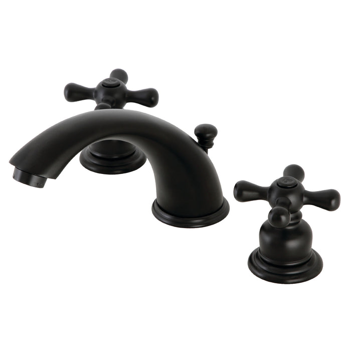 Victorian KB960AX Two-Handle 3-Hole Deck Mount Widespread Bathroom Faucet with Plastic Pop-Up, Matte Black